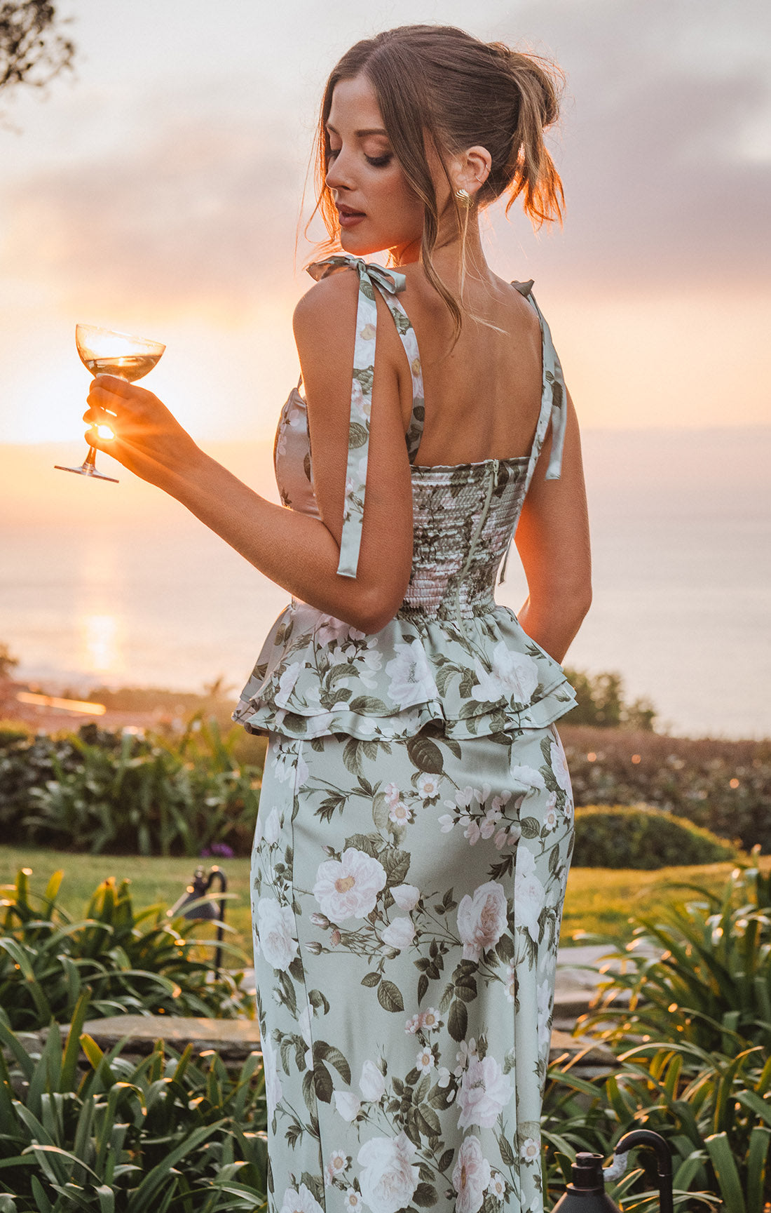DH Early Spring Collection | "Ethereal Garden" Floral Peplum Corset Maxi Dress