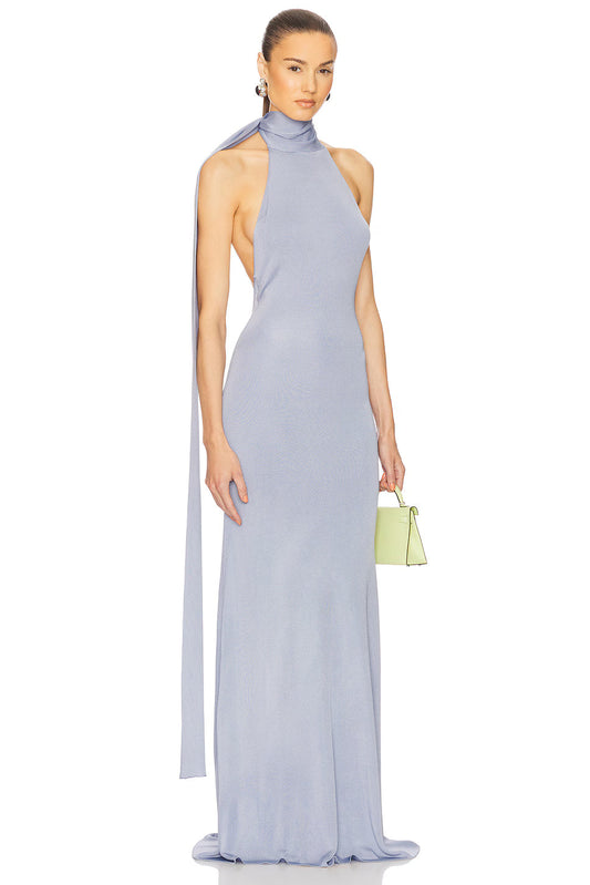 Sky Tie-Neck Backless Gown