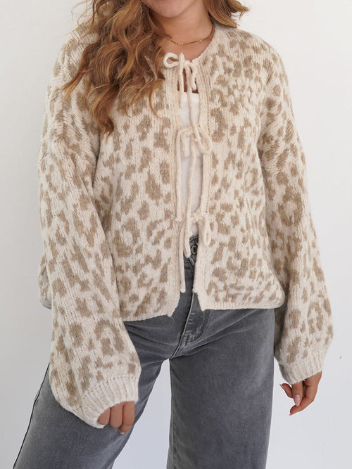 Leopard Bow-Tie Front Cropped Cardigan