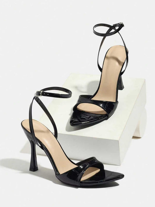 Noir Velisse Patent Cross Stiletto Heels