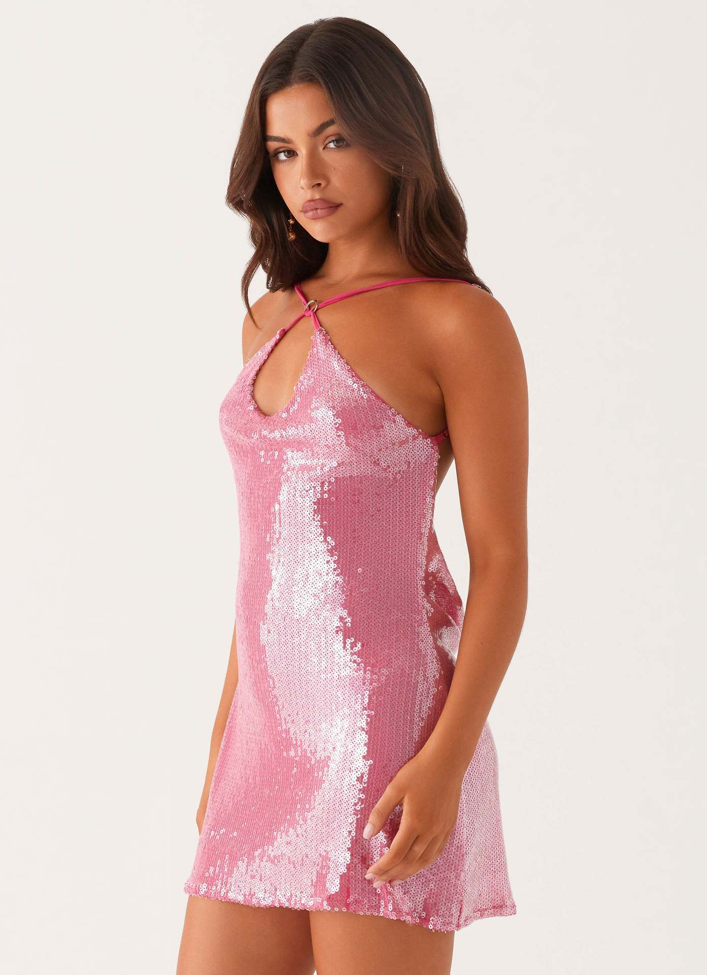 Pink Crosslight Sequin Mini Dress
